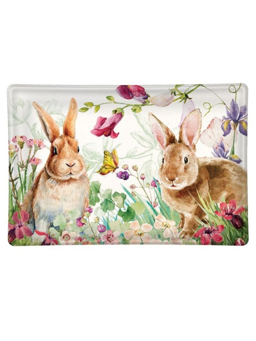 Floral Bunnies Soap Dish - Watercolor Rabbits